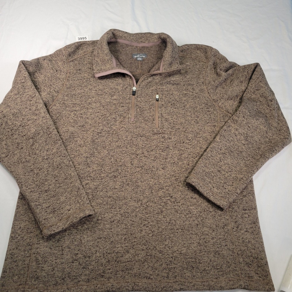 Eddie Bauer Mens XXL Brown Speckled Fleece 1/4 Zip Pullover Sweater Rustic Warm